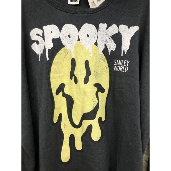 NWT Spooky Smiley World Cropped, Fleece lined Sweatshirt, Melting Smiley SZ XXL - Picture 2 of 8